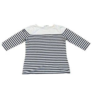 Cato Classic Navy and White Stripe Polka Dot Long-Sleeve Tee Shirt Top - Size L